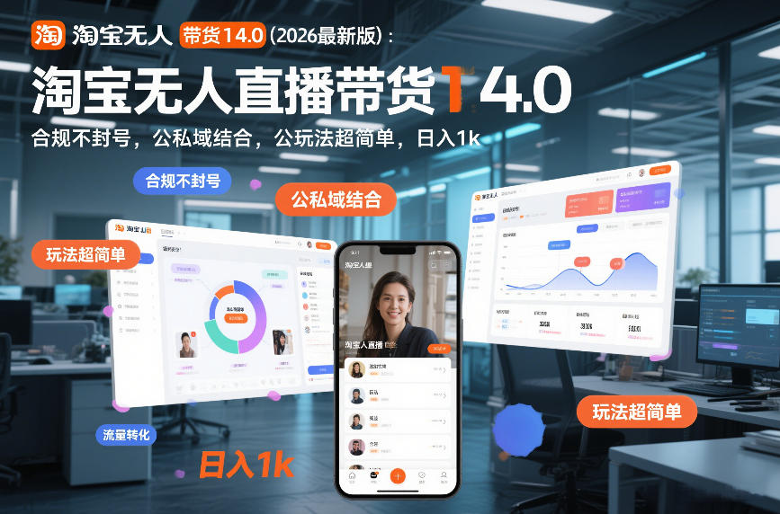 淘宝无人直播带货14.0（2026最新版）：合规不封号，公私域结合，玩法超简单，日入1k+【揭秘】|小鸡网赚博客