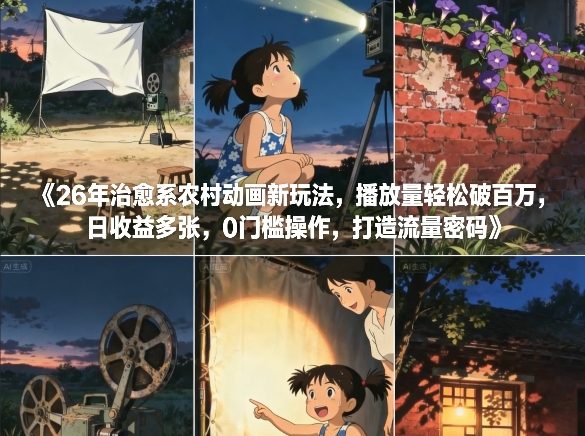26年治愈系农村动画新玩法，播放量轻松破百万，日收益多张，0门槛操作，打造流量密码|小鸡网赚博客