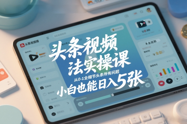 头条视频玩法实操课，从0-1全细节头条所有问题，小白也能日入5张|小鸡网赚博客