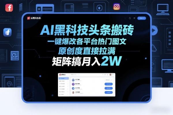AI黑科技头条搬砖，一键爆改各平台热门图文，原创度直接拉满，矩阵搞月入2W+【揭秘】|小鸡网赚博客