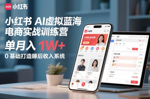 小红书AI虚拟蓝海电商实战训练营，单月入1W+，0基础打造睡后收入系统|小鸡网赚博客