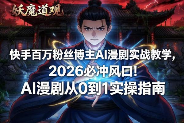 快手百万粉丝博主AI漫剧实战教学，2026必冲风口！AI漫剧从0到1实操指南|小鸡网赚博客