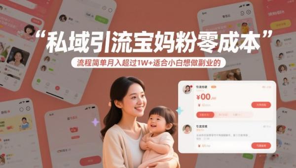 私域引流宝妈粉零成本流程简单月入超过1W+适合小白想做副业的|小鸡网赚博客