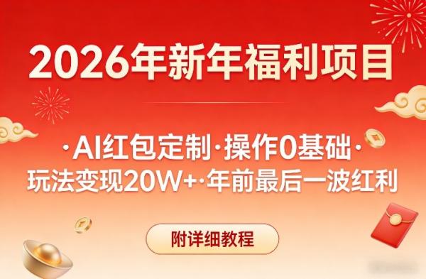 新年福利项目，AI红包定制，操作0基础，玩法变现20W+年前最后一波红利，附详细教程|小鸡网赚博客