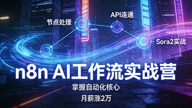 n8n AI工作流实战营，节点处理+API连通+Sora2实战，掌握自动化核心月薪涨2万|小鸡网赚博客