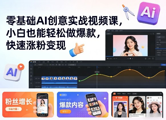 零基础AI创意实战视频课，小白也能轻松做爆款，快速涨粉变现|小鸡网赚博客
