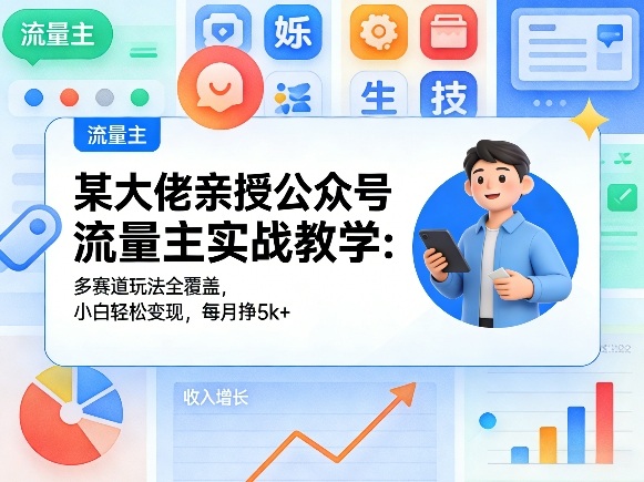 某大佬亲授公众号流量主实战教学：多赛道玩法全覆盖，小白轻松变现，每月多挣5k+|小鸡网赚博客