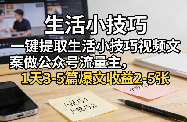 一键提取生活小技巧视频文案做公众号流量主，1天3-5篇爆文收益2-5张|小鸡网赚博客