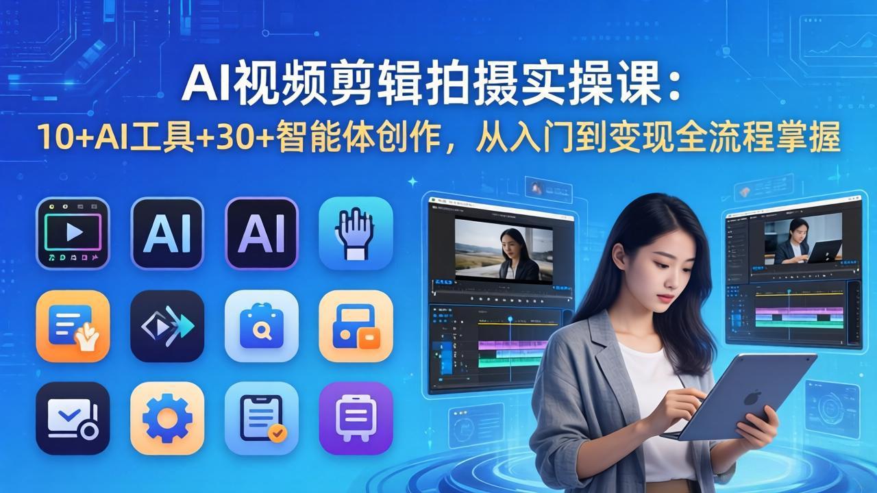 AI 视频剪辑拍摄实操课：10+AI工具+30+智能体创作，从入门到变现全流程掌握|小鸡网赚博客