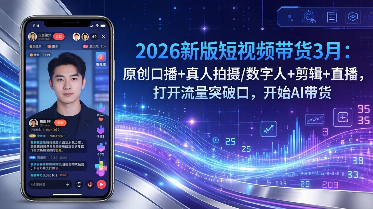 2026新版短视频带货3月：原创口播+真人拍摄/数字人+剪辑+直播，打开流量突破口，开始AI带货|小鸡网赚博客
