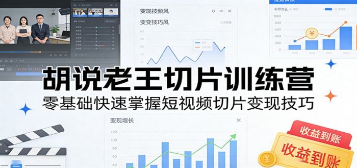 胡说老王切片训练营,零基础快速掌握短视频切片变现技巧|小鸡网赚博客