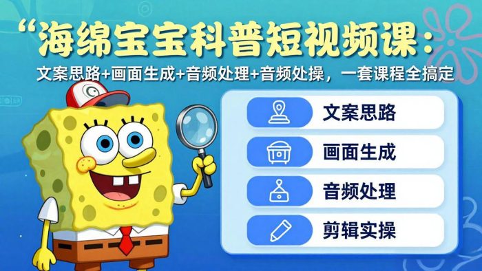 海绵宝宝科普短视频课:文案思路+画面生成+音频处理+剪辑实操,一套课程全搞定|小鸡网赚博客