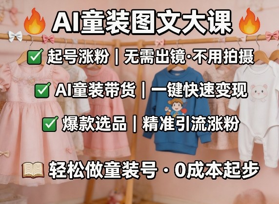 AI童装图文剪辑，某社群童装图文大课，起号涨粉、AI童装带货、爆款选品，无需出镜和拍摄|小鸡网赚博客