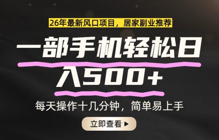26年居家副业首选,一部手机轻松日入500+,长期稳定可做|小鸡网赚博客