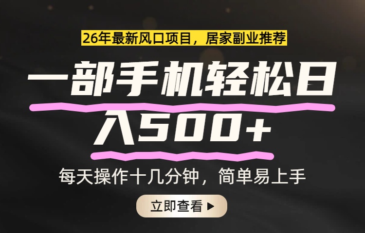 26年居家副业首选，一部手机轻松日入500+，长期稳定可做|小鸡网赚博客