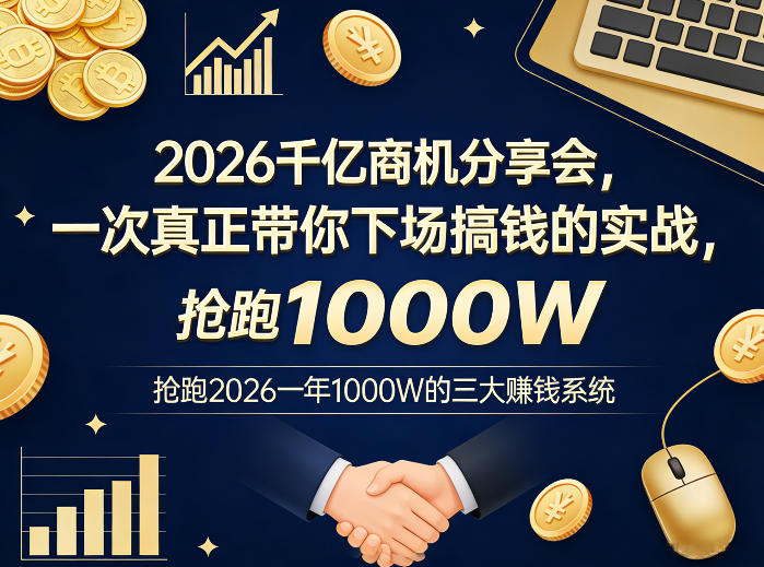 2026千亿商机分享会，一次真正带你下场搞钱的实战，抢跑2026一年1000W的三大賺钱系统|小鸡网赚博客