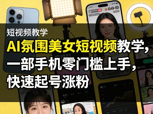 AI氛围美女短视频教学，一部手机零门槛上手，快速起号涨粉|小鸡网赚博客