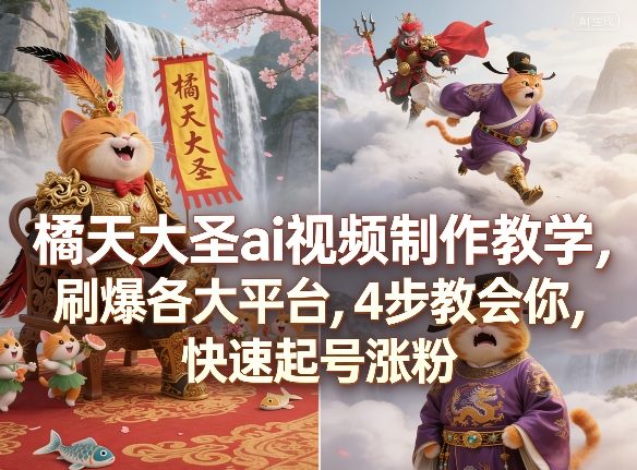 橘天大圣ai视频制作教学，刷爆各大平台，4步教会你，快速起号涨粉|小鸡网赚博客