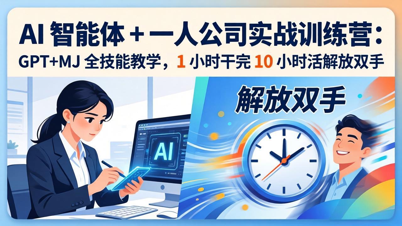 AI 智能体 + 一人公司实战训练营：GPT+MJ 全技能教学，1 小时干完 10 小时活解放双手|小鸡网赚博客
