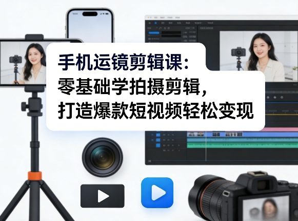 手机运镜剪辑课：零基础学拍摄剪辑，打造爆款短视频轻松变现|小鸡网赚博客