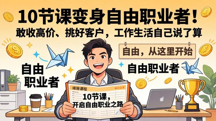 10 节课变身自由职业者!敢收高价、挑好客户,工作生活自己说了算|小鸡网赚博客