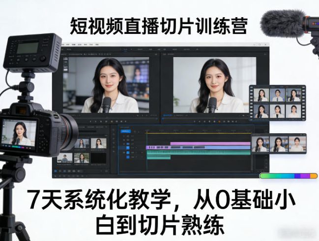 短视频直播切片训练营，7天系统化教学，从0基础小白到切片熟练|小鸡网赚博客