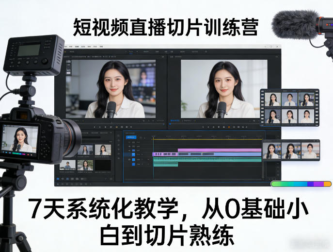 短视频直播切片训练营,7天系统化教学,从0基础小白到切片熟练|小鸡网赚博客