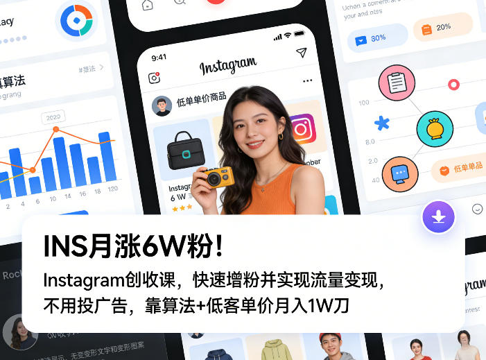 INS月涨6W粉！Instagram创收课，快速增粉并实现流量变现，不用用投广告，靠算法+低客单价月入1W刀|小鸡网赚博客