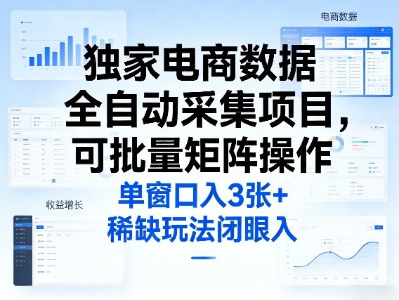 独家电商数据全自动采集项目，可批量矩阵操作，单窗口日入3张+，稀缺玩法闭眼入【揭秘】|小鸡网赚博客