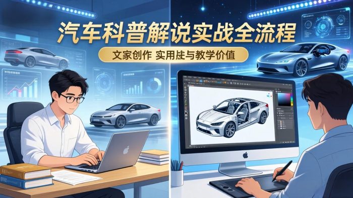 抖音汽车科普解说实战:文案+动画+画面处理+去水印全流程,打造专业汽车科普视频|小鸡网赚博客