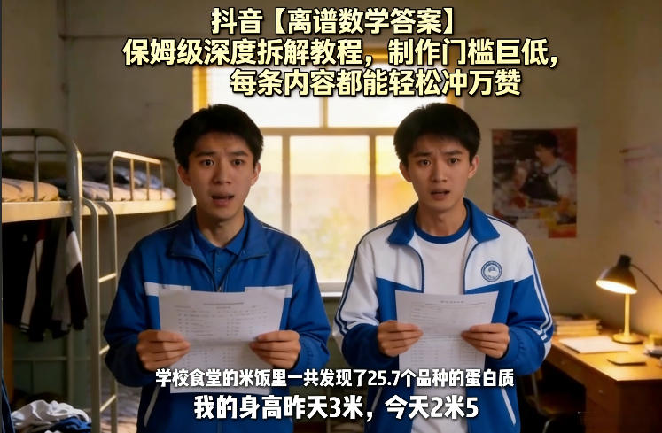 抖音【离谱数学答案】保姆级深度拆解教程，制作门槛巨低，每条内容都能轻松冲万赞，附详细步骤|小鸡网赚博客