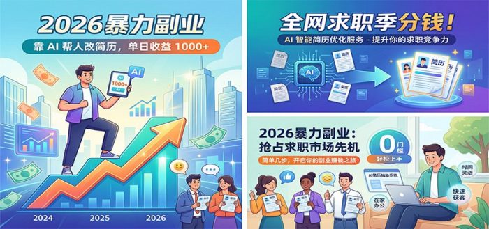 2026暴力副业：靠AI帮人改简历，单日收益1000+，全网求职季分钱|小鸡网赚博客