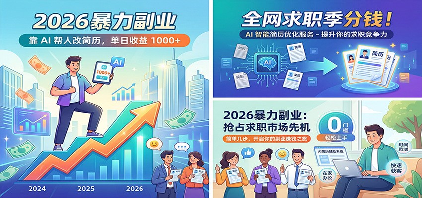 2026暴力副业：靠AI帮人改简历，单日收益1000+，全网求职季分钱|小鸡网赚博客