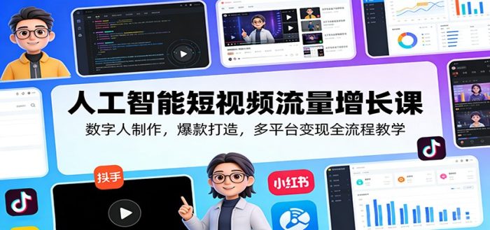 人工智能短视频流量增长课:数字人制作,爆款打造,多平台变现全流程教学|小鸡网赚博客