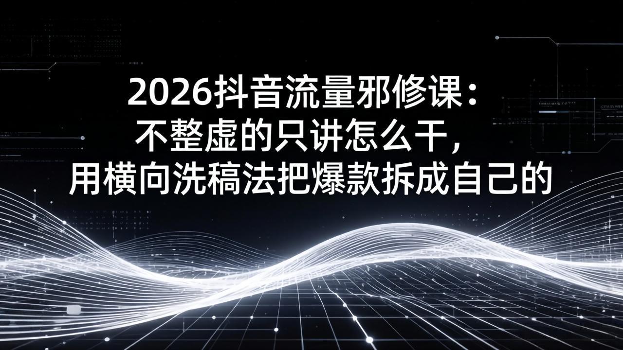 2026抖音流量邪修课：不整虚的只讲怎么干，用横向洗稿法把爆款拆成自己的|小鸡网赚博客