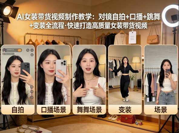 AI女装带货视频制作教学，对镜自拍、口播、跳舞、变装全流程，快速打造高质量女装带货视频|小鸡网赚博客