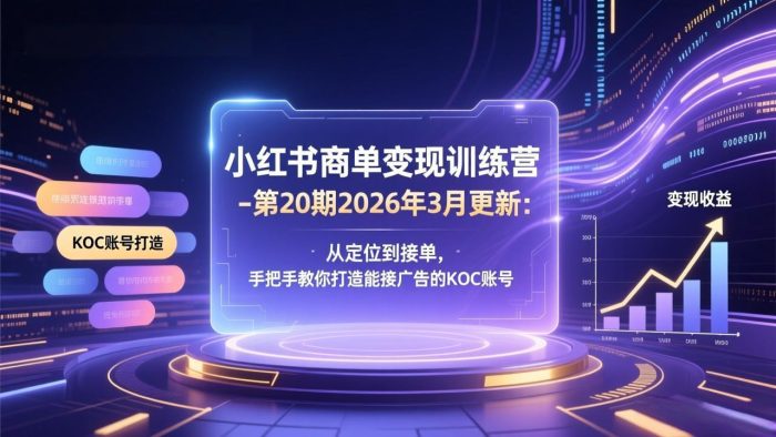 小红书商单变现训练营-第20期26年3月更新:从定位到接单,手把手教你打造能接广告的KOC账号|小鸡网赚博客