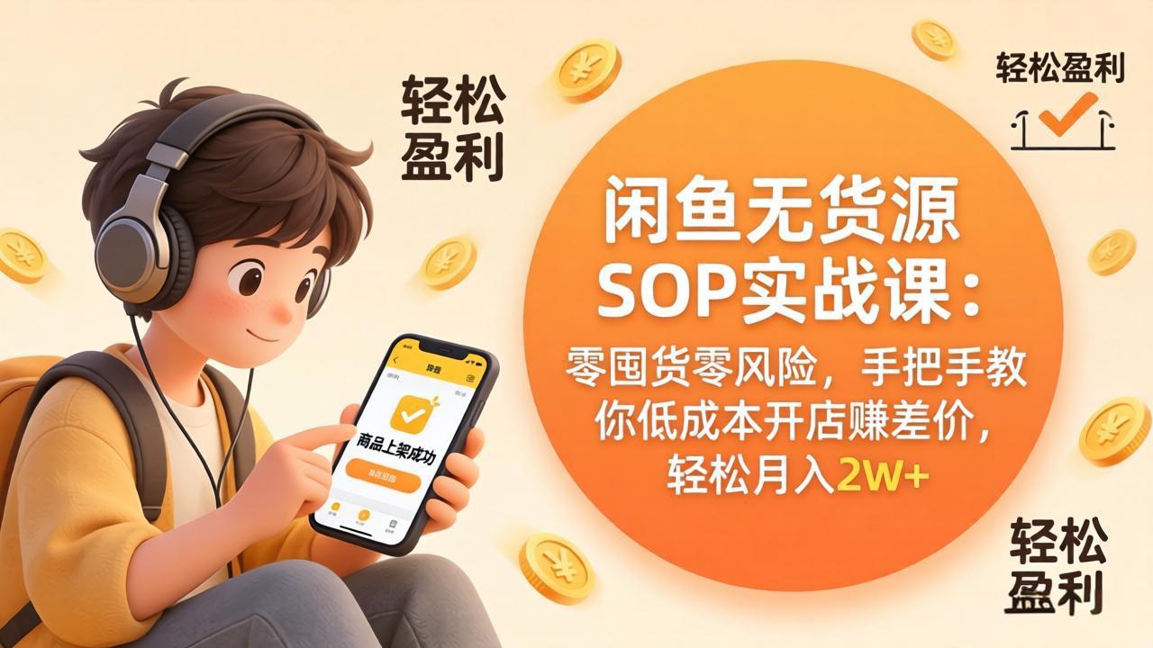 闲鱼无货源SOP实战课：零囤货零风险，手把手教你低成本开店赚差价，轻松月入2w+|小鸡网赚博客