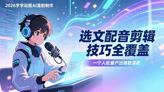 2026字字动画AI漫剧制作-1期，选文配音剪辑技巧全覆盖，一个人就能批量产出爆款漫剧|小鸡网赚博客