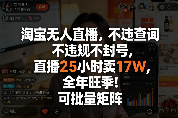 淘宝无人直播，不违规不封号，直播25小时卖17W，全年旺季！可批量矩阵【揭秘】|小鸡网赚博客