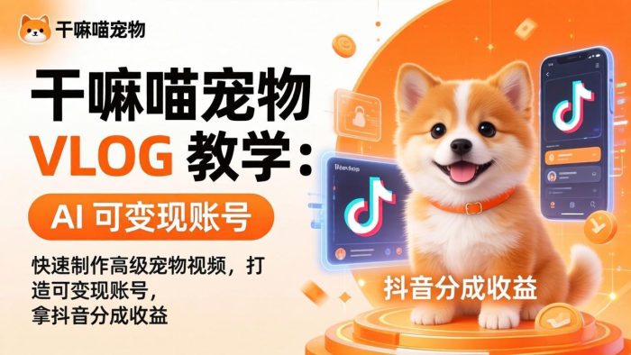 干嘛喵宠物 VLOG 教学:AI 快速制作高级宠物视频,打造可变现账号,拿抖音分成收益|小鸡网赚博客