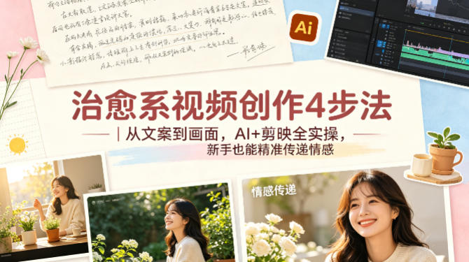 治愈系视频创作4步法｜从文案到画面，AI+剪映全实操，新手也能精准传递情感|小鸡网赚博客