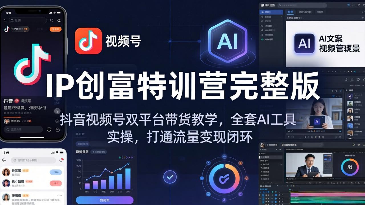 IP创富特训营完整版：抖音视频号双平台带货教学，全套AI工具实操，打通流量变现闭环|小鸡网赚博客