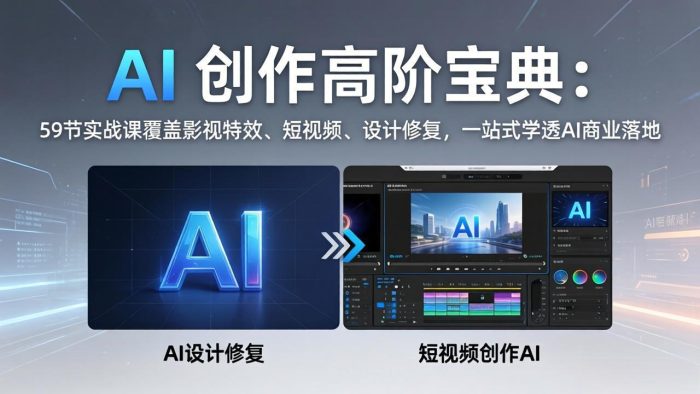 AI 创作高阶宝典:59节实战课覆盖影视特效、短视频、设计修复,一站式学透AI商业落地|小鸡网赚博客