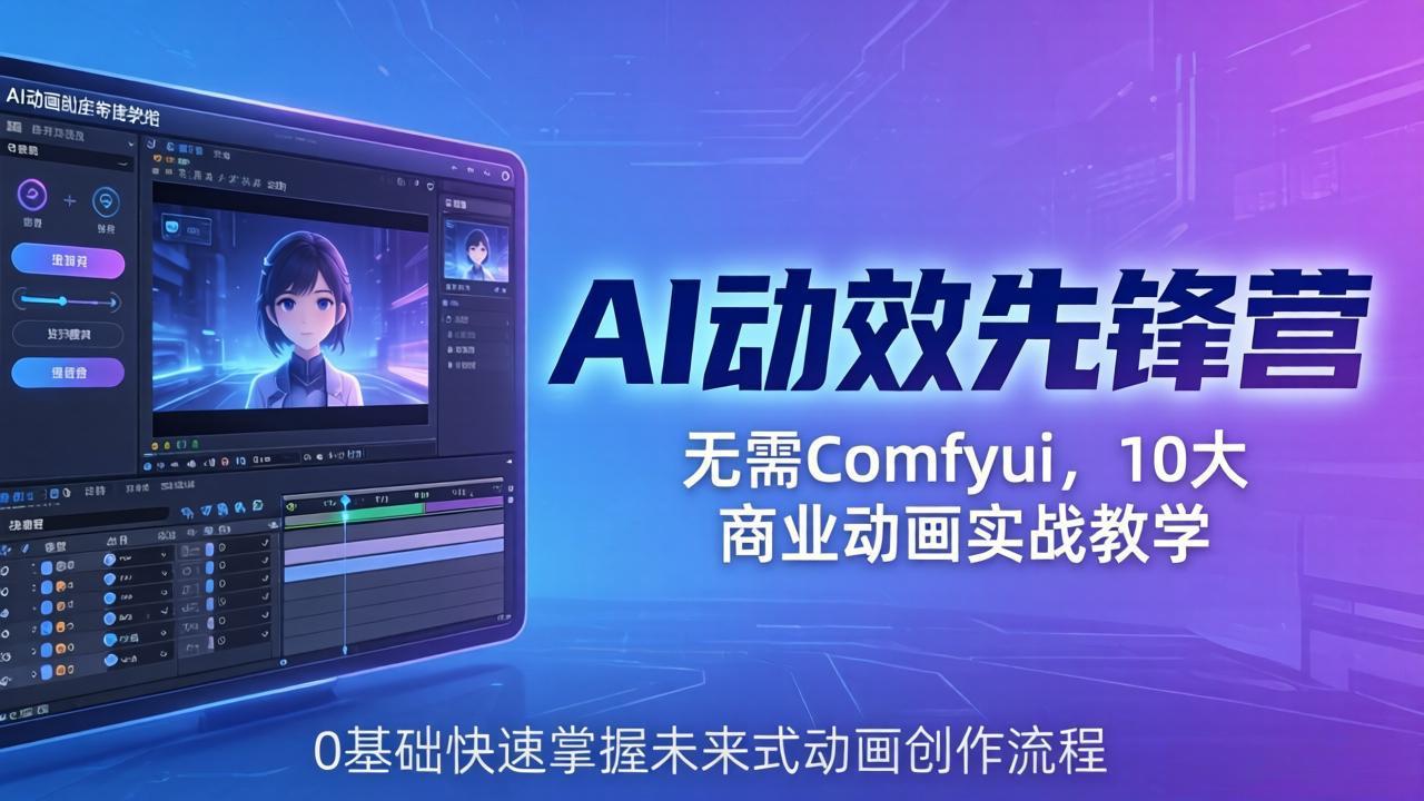 AI 动效先锋营：无需Comfyui，10大商业动画实战教学，0基础快速掌握未来式动画创作流程|小鸡网赚博客