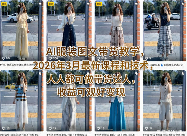 AI服装图文带货教学，2026年3月最新课程和技术，人人都可做带货达人，收益可观好变现|小鸡网赚博客
