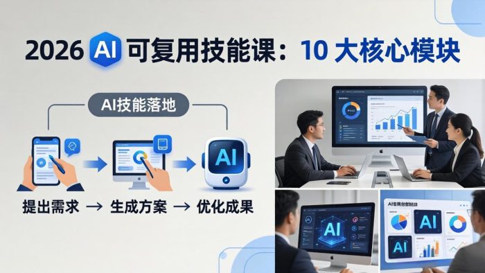 2026AI可复用技能-4月新课：10大核心模块，手把手教你把AI用进工作、产出成果|小鸡网赚博客