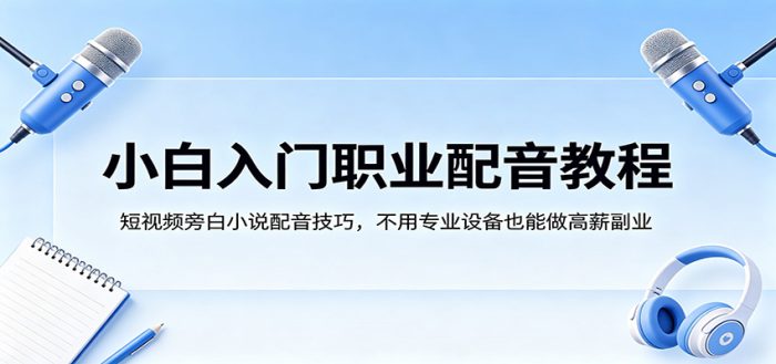 小白入门职业配音教程，短视频旁白小说配音技巧，不用专业设备也能做高薪副业|小鸡网赚博客
