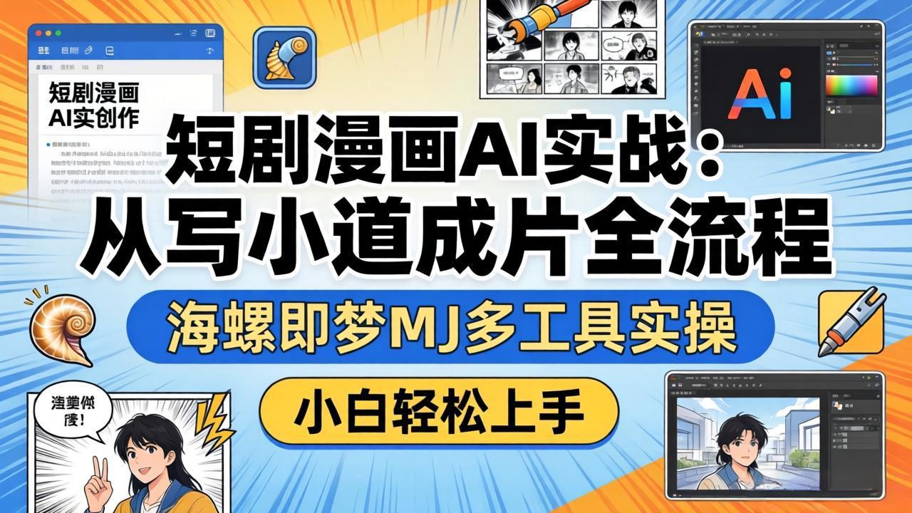 短剧漫画AI实战：从写小说到成片全流程，海螺即梦MJ多工具实操，小白轻松上手|小鸡网赚博客