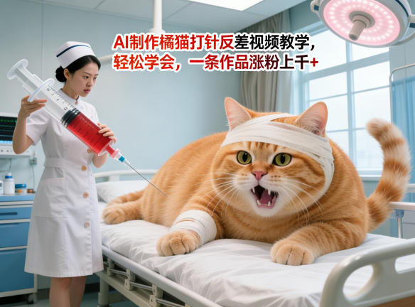AI制作橘猫打针反差视频教学，轻松学会，一条作品涨粉上千+|小鸡网赚博客